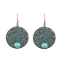 New Design Vintage Jewelry Big Metal Circle Turquoise Beaded Drop Earrings